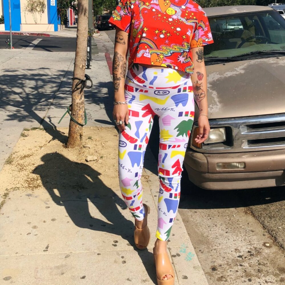 Nooworks White Printed Leggings Sz Medium